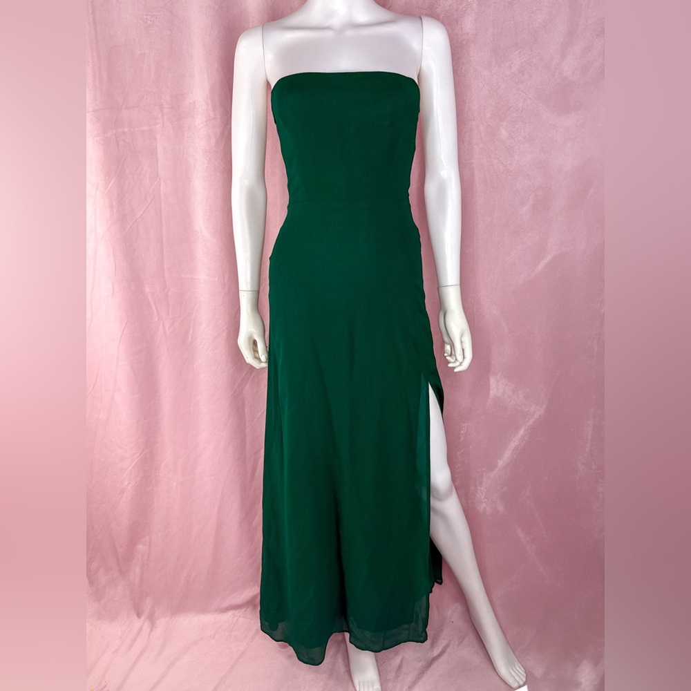 Reformation Womens Green Strapless Midi Dress Size 2 Petite Ingrid Side Slit